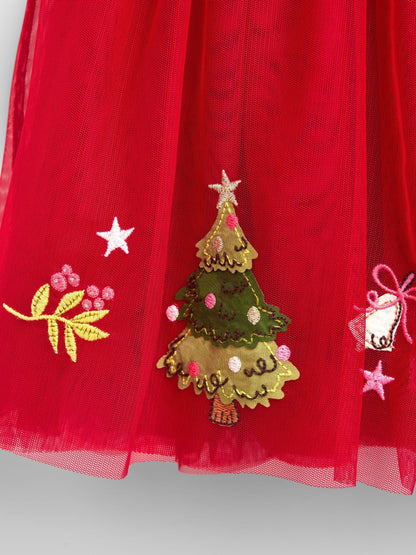JoJo Maman Bébé Red Christmas Appliqué Hem Combo Dress - image 3