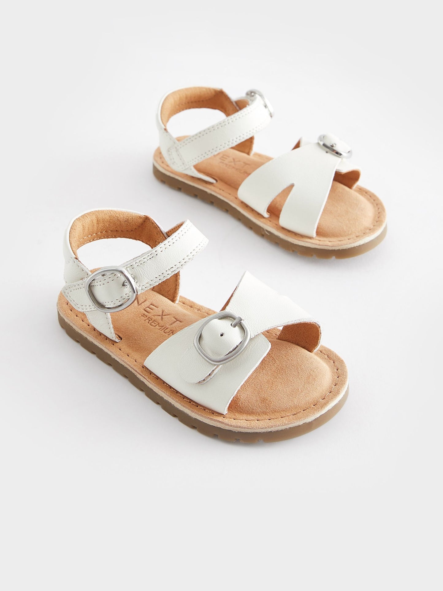 White Standard Fit (F) Leather Buckle Sandals image 1