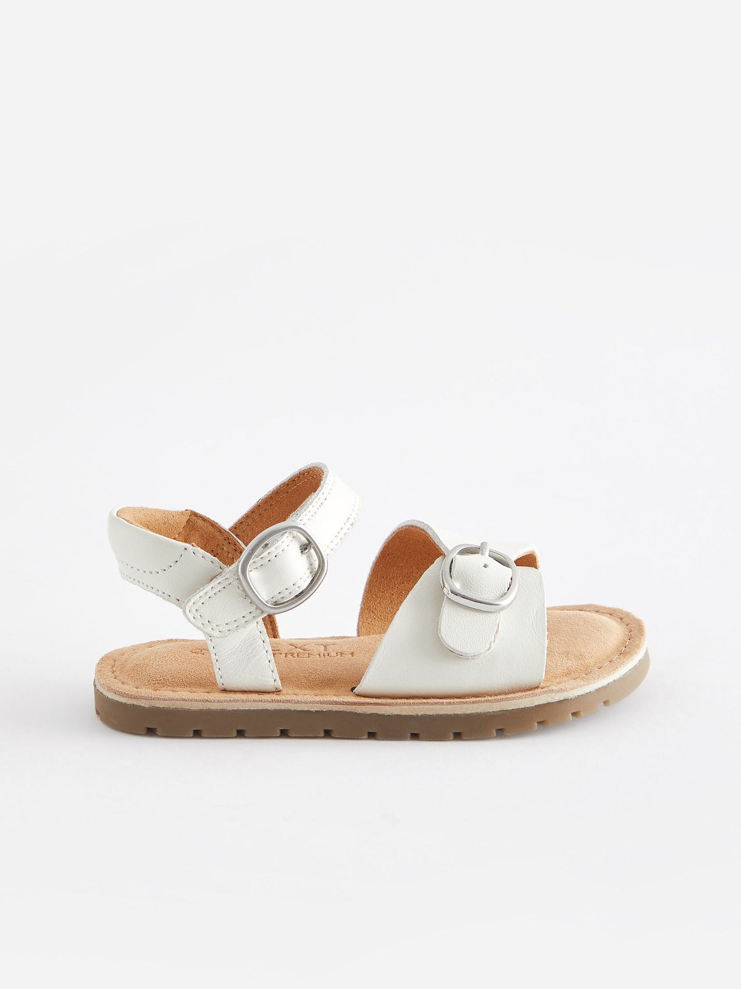White Standard Fit (F) Leather Buckle Sandals image 3