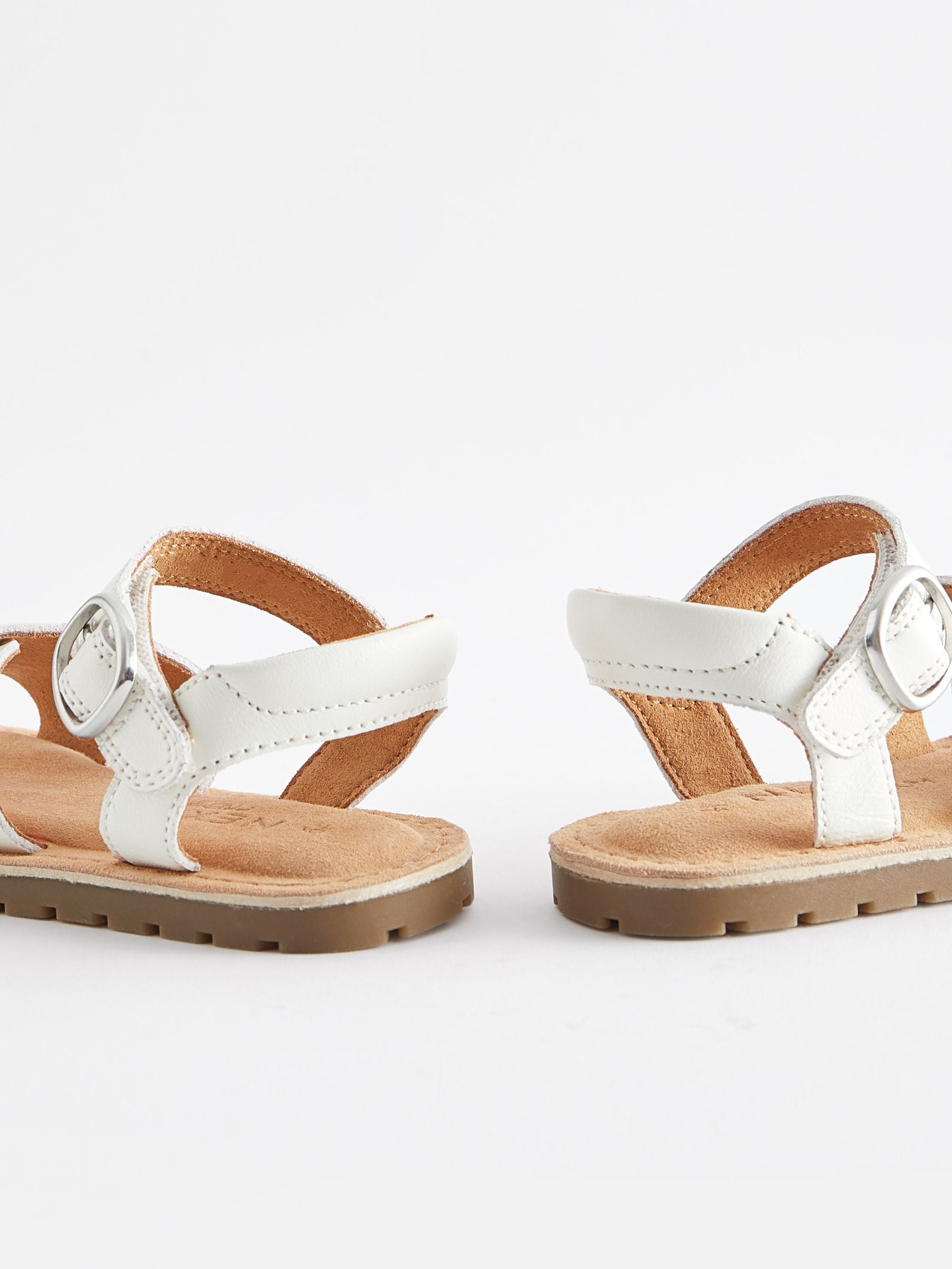 White Standard Fit (F) Leather Buckle Sandals image 5