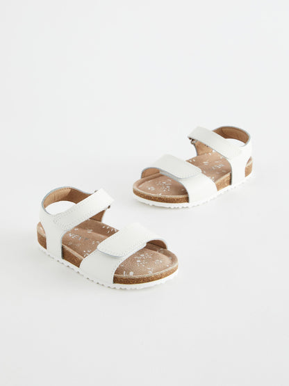 White Standard Fit (F) Leather Corkbed Sandals image 2