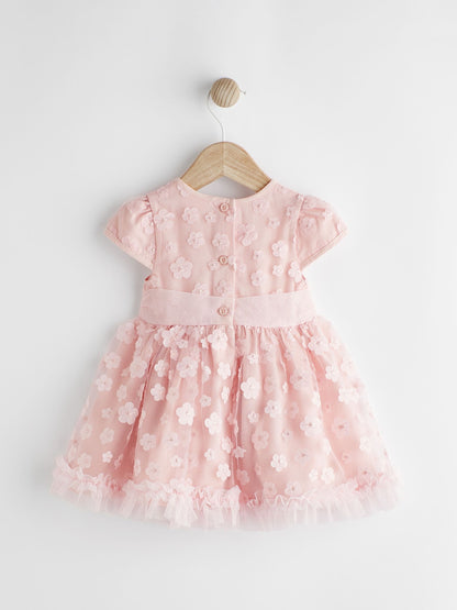 Pink 3D Flowers Baby Occasion Dress (0mths-2yrs)