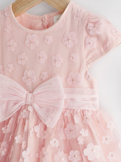 Pink 3D Flowers Baby Occasion Dress (0mths-2yrs)