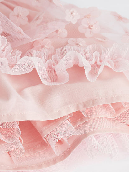 Pink 3D Flowers Baby Occasion Dress (0mths-2yrs)