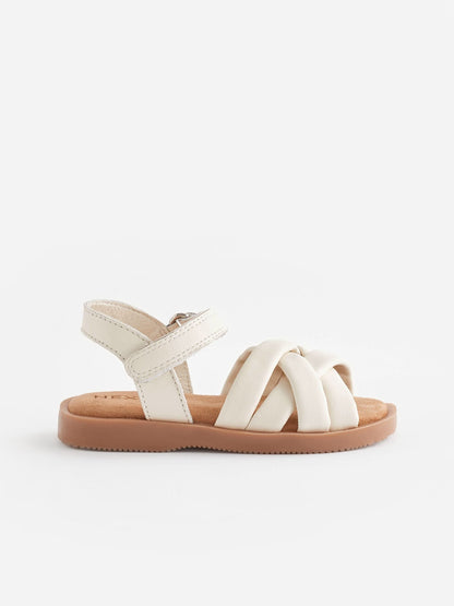 White Leather Woven Sandals With Touch Fastening image 3