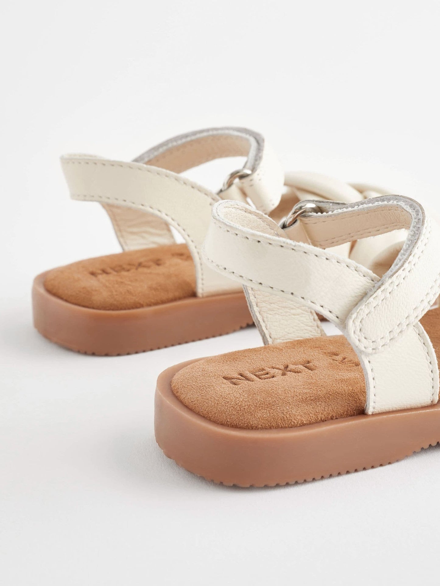 White Leather Woven Sandals With Touch Fastening image 4