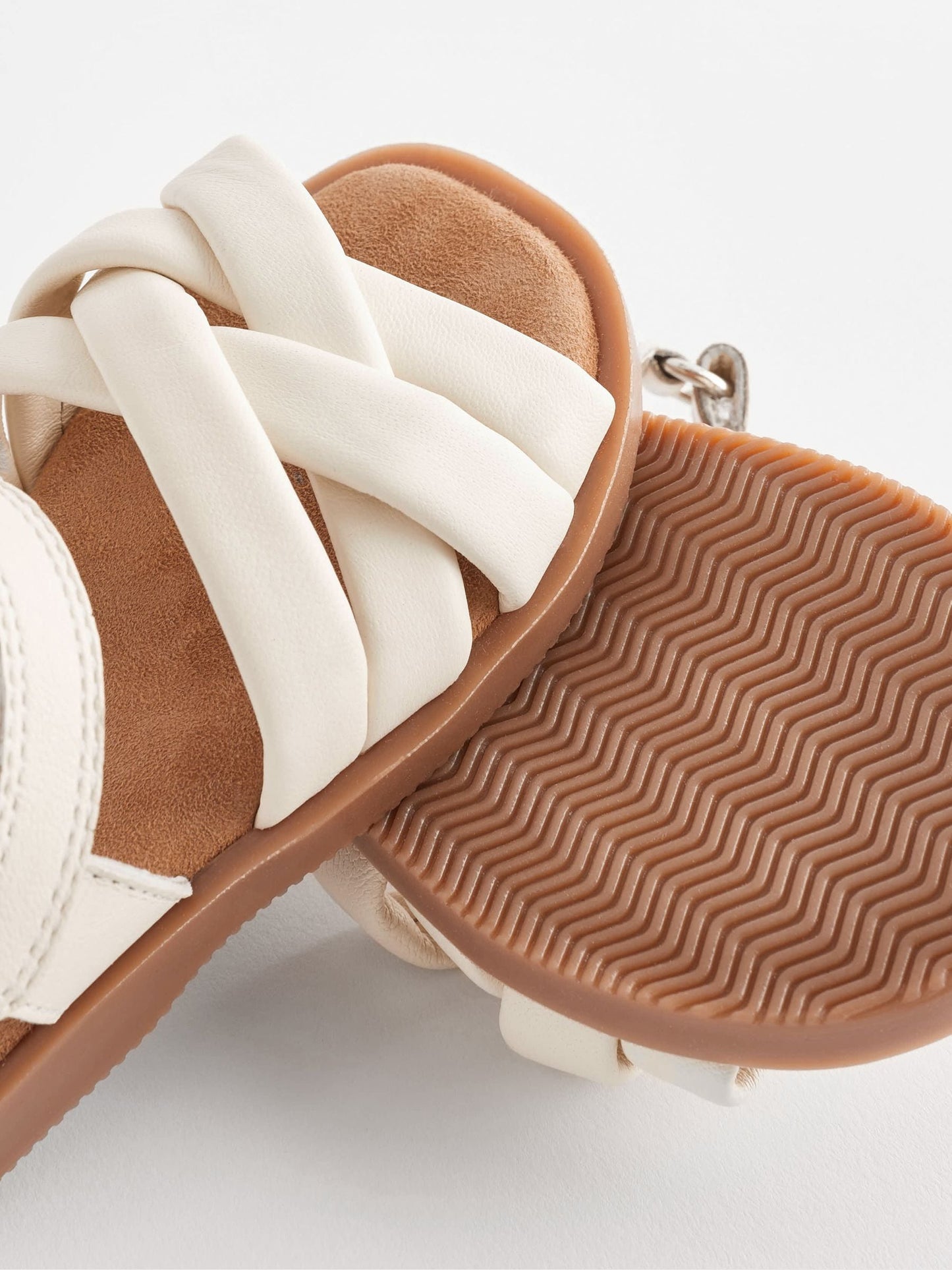 White Leather Woven Sandals With Touch Fastening image 5