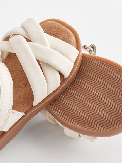 White Leather Woven Sandals With Touch Fastening image 5