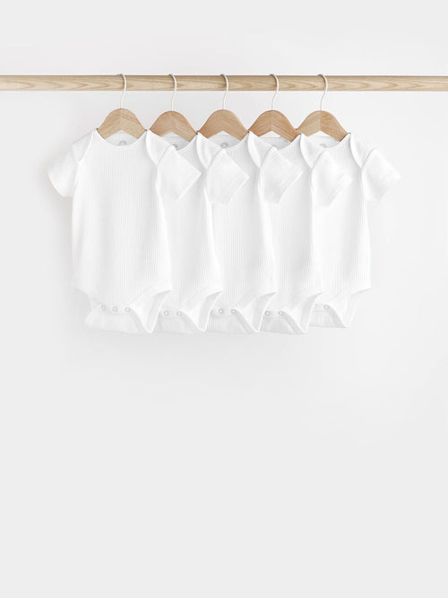 Dsiney Kidz - White Rib Short Sleeve Baby Bodysuits 5 Pack image 1