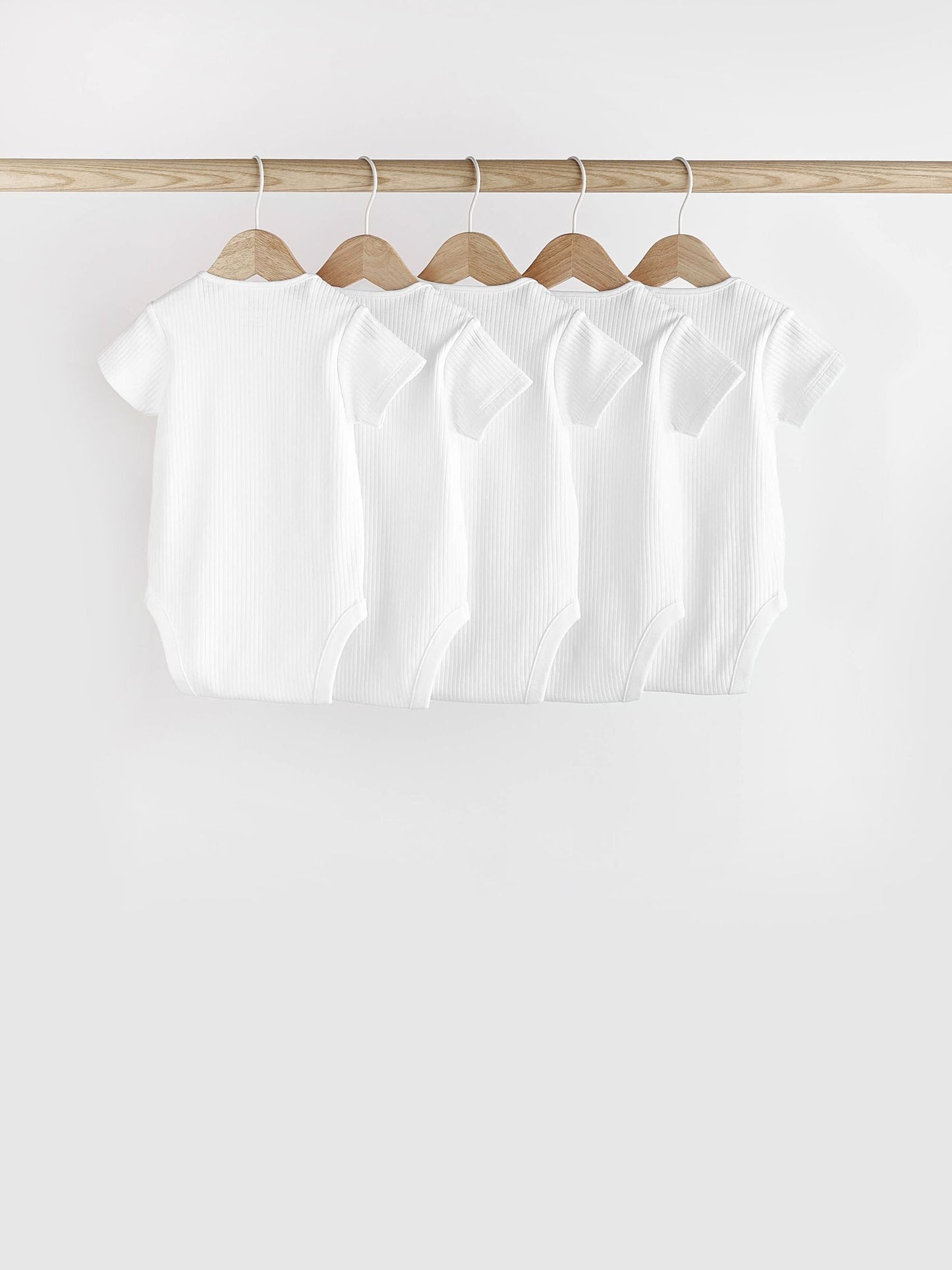 White Rib Short Sleeve Baby Bodysuits 5 Pack image 4