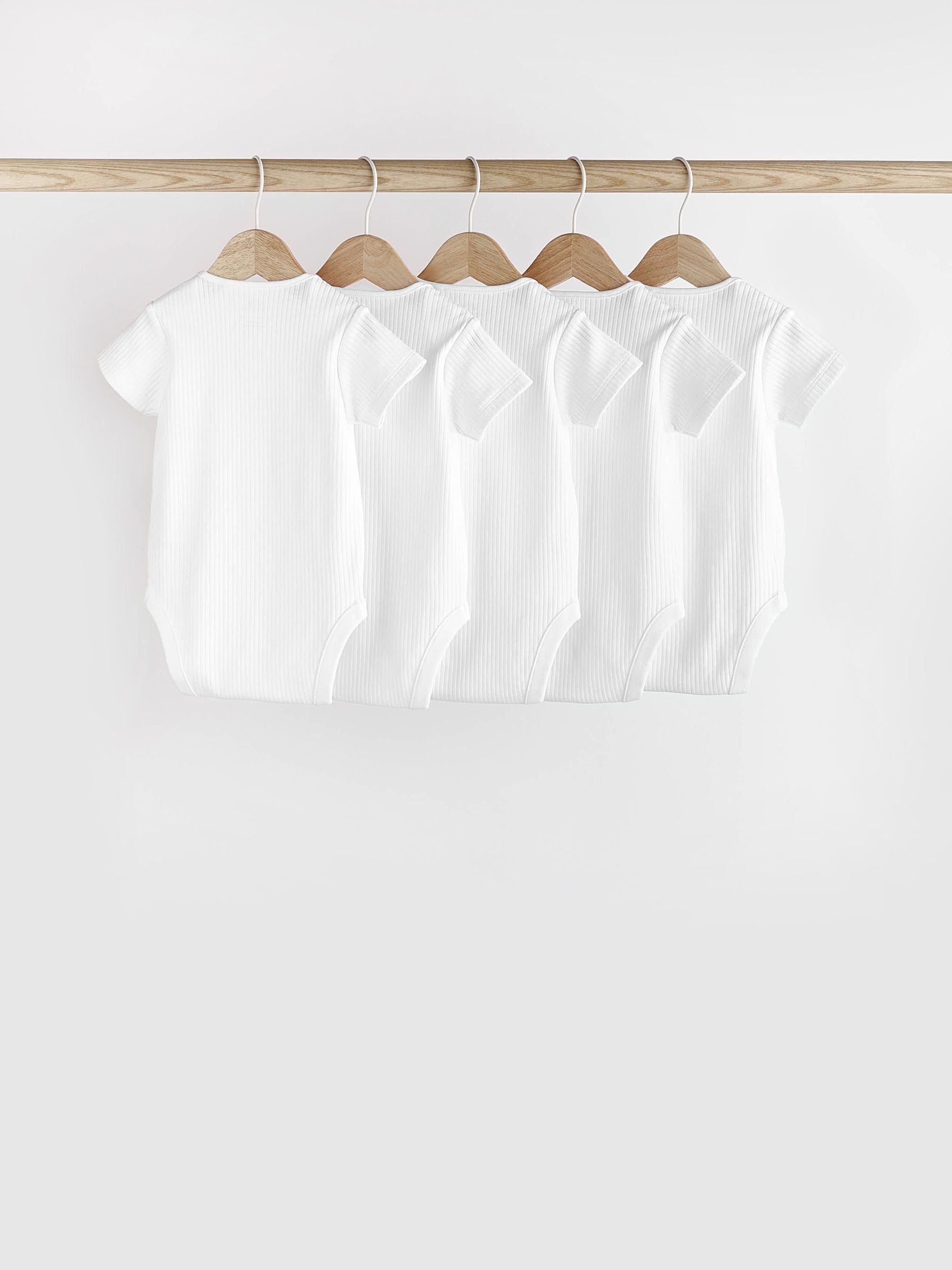 White Rib Short Sleeve Baby Bodysuits 5 Pack image 4