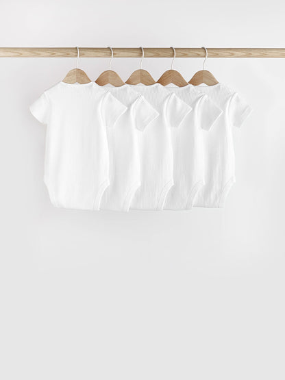 White Rib Short Sleeve Baby Bodysuits 5 Pack image 4