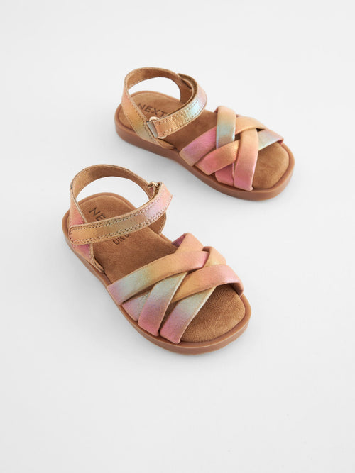 Pink Rainbow Leather Woven Sandals With Touch Fastening image 1