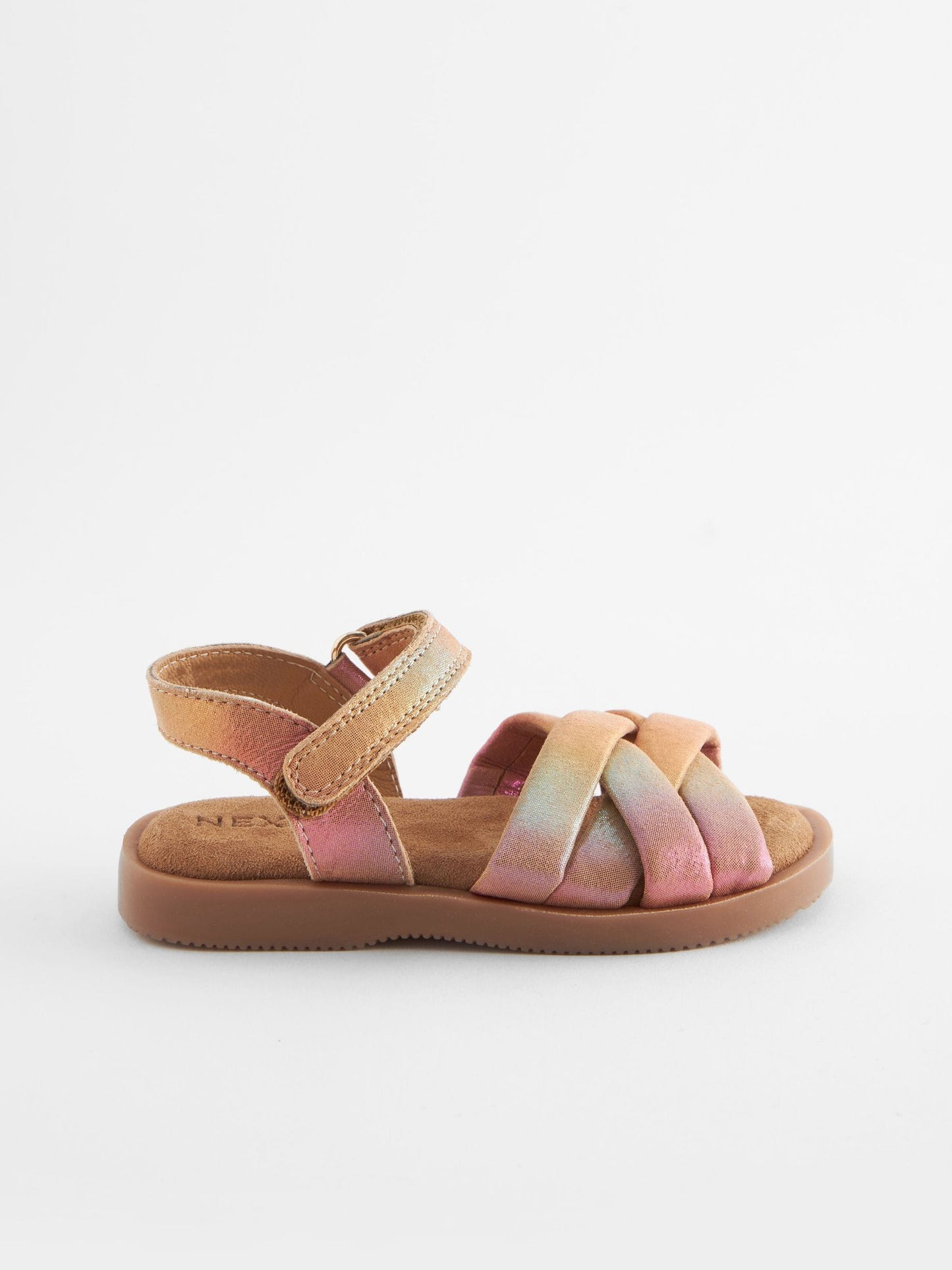 Pink Rainbow Leather Woven Sandals With Touch Fastening image 2