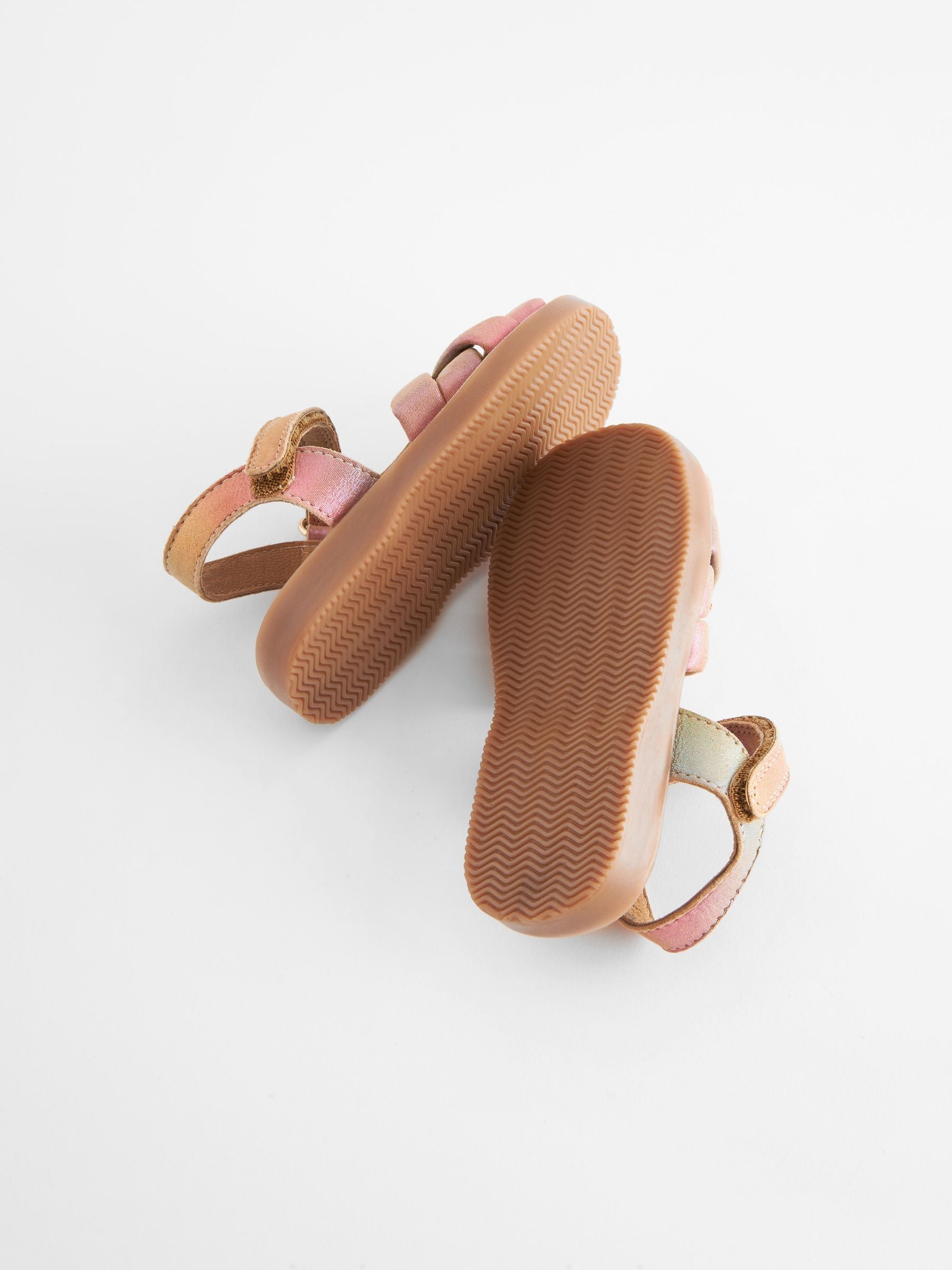 Pink Rainbow Leather Woven Sandals With Touch Fastening image 3