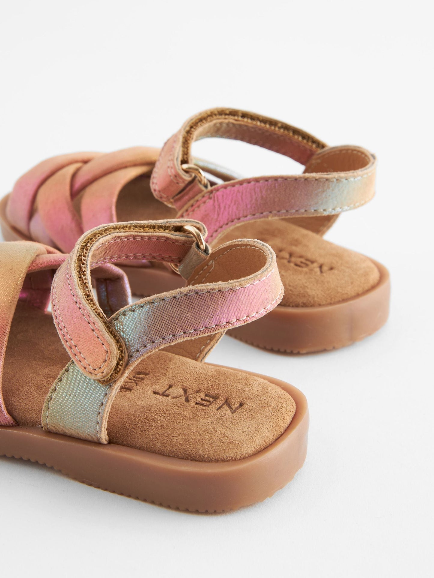 Pink Rainbow Leather Woven Sandals With Touch Fastening image 4