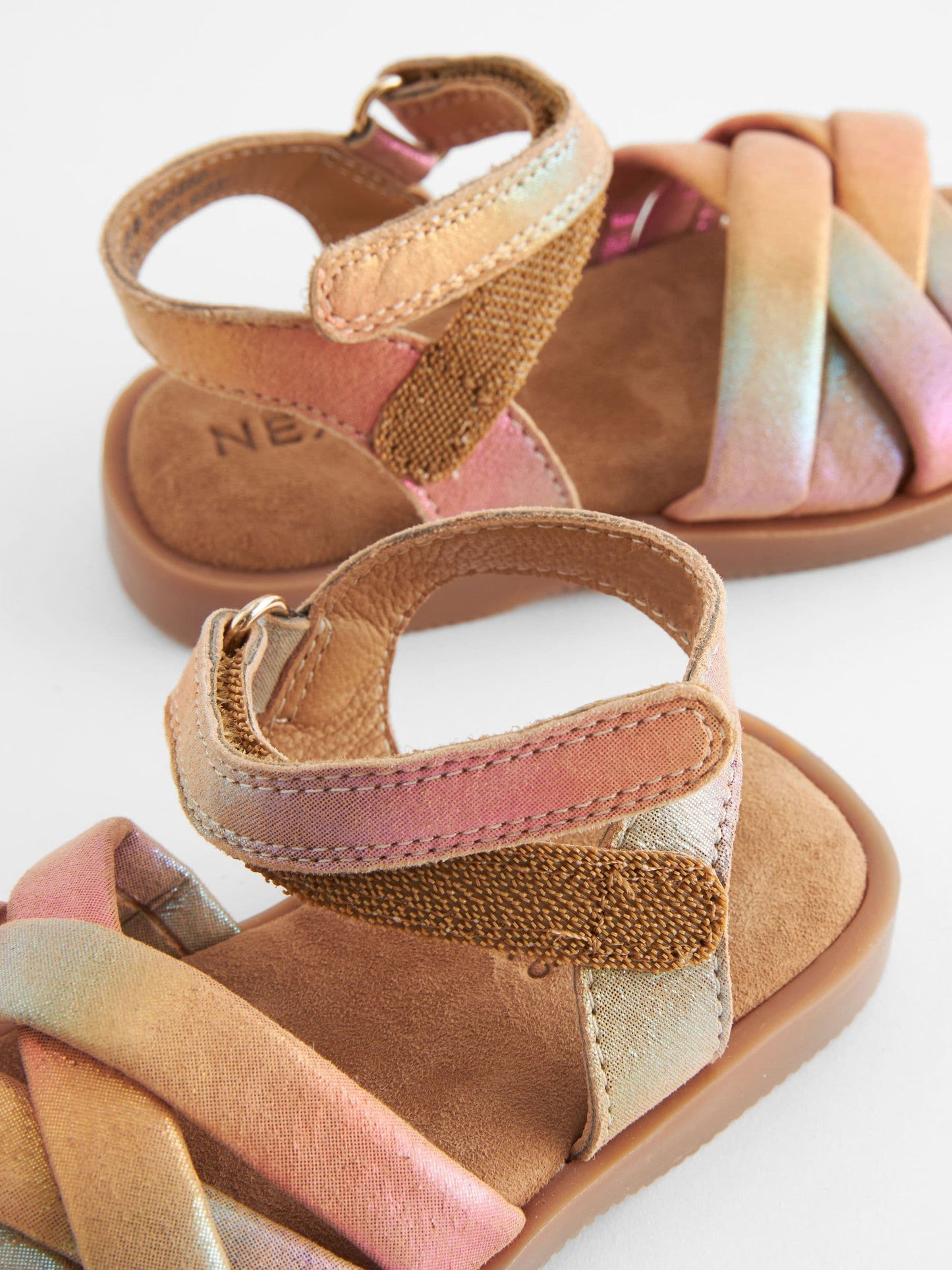 Pink Rainbow Leather Woven Sandals With Touch Fastening image 5