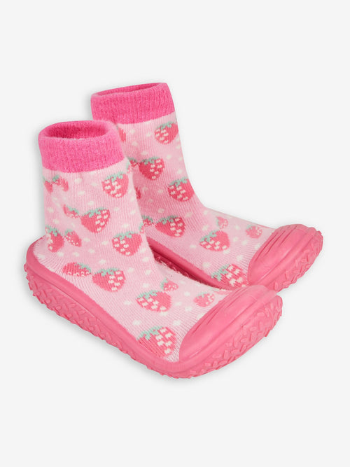 JoJo Maman Bébé Pink Strawberry Indoor Outdoor Slipper Socks image 1