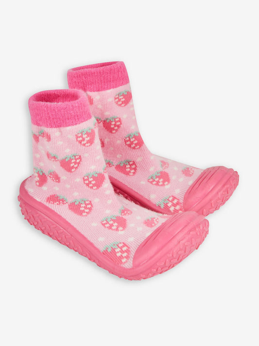 JoJo Maman Bébé Pink Strawberry Indoor Outdoor Slipper Socks image 1