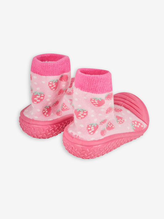 JoJo Maman Bébé Pink Strawberry Indoor Outdoor Slipper Socks image 2