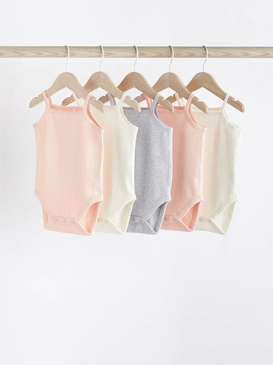 Light Pink 5 Pack Vest Pointelle Baby Bodysuits image 1