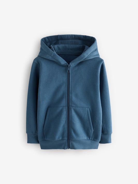 Mid Blue Plain Zip Through Hoodie (3-16yrs)