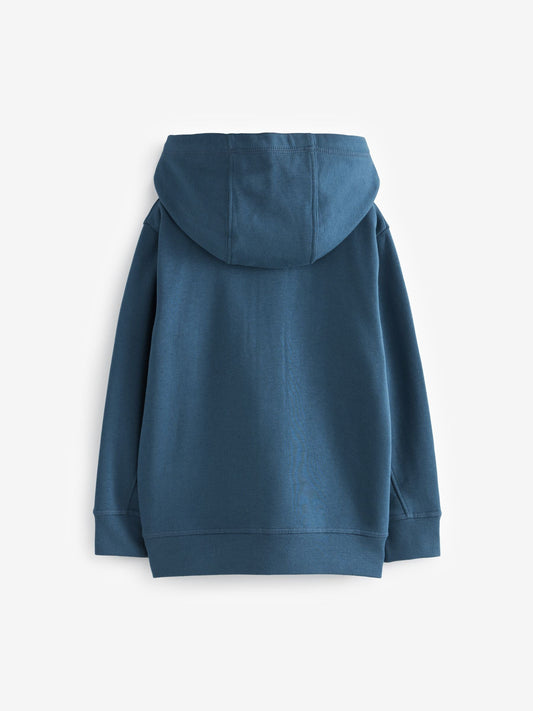 Mid Blue Plain Zip Through Hoodie (3-16yrs)