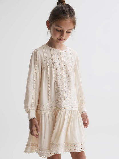 Dsiney Kidz - Reiss Ivory Tavi 9-14 yrs Long Sleeve Lace Dress image 3