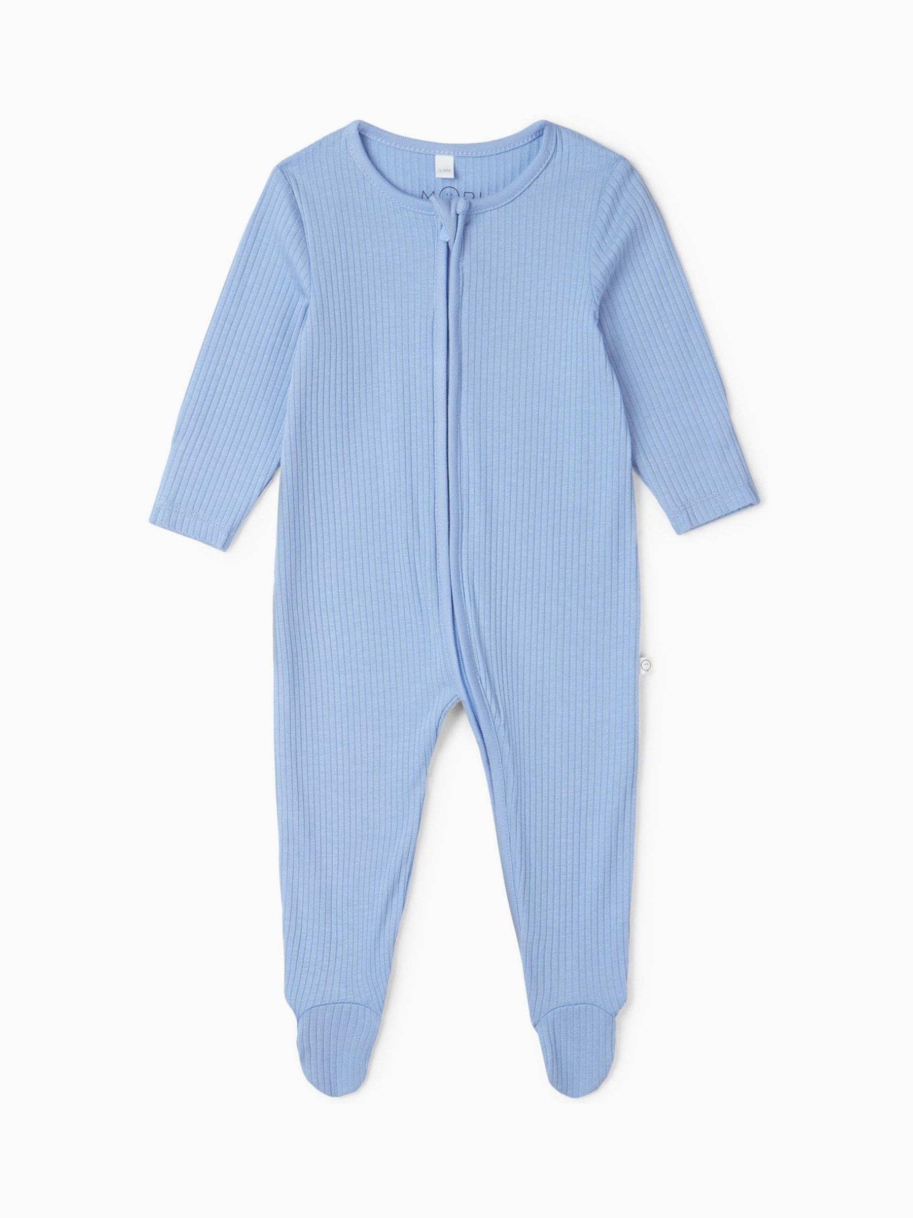 MORI Sky Blue Stretch Supersoft 2 Way Zip Sleepsuit image 4