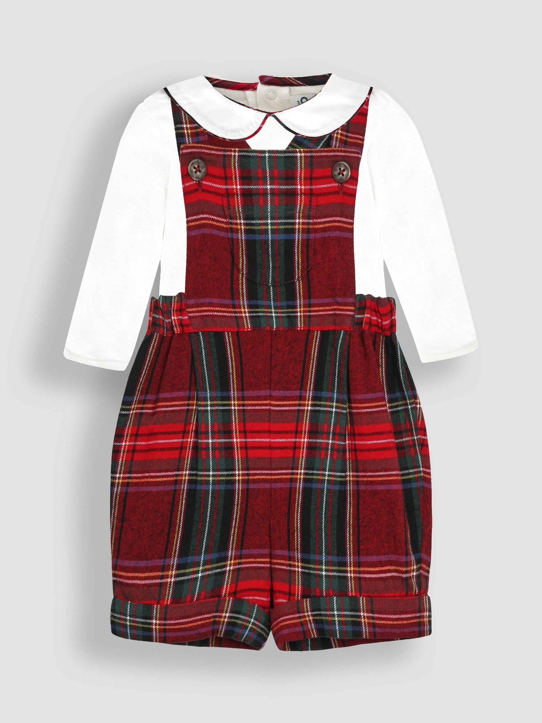 JoJo Maman Bébé Red Tartan 2-Piece Tartan Dungarees & Body Set image 4