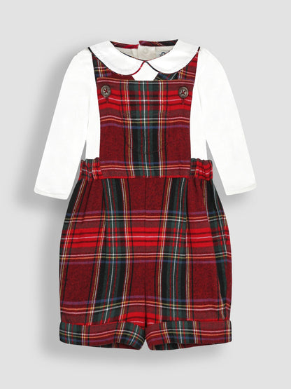JoJo Maman Bébé Red Tartan 2-Piece Tartan Dungarees & Body Set image 4