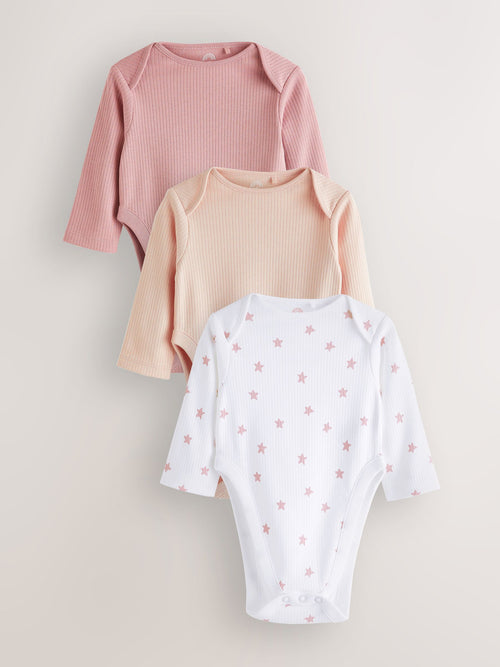 Pink 3 Pack Hip Dysplasia Long Sleeve Baby Bodysuits image 1