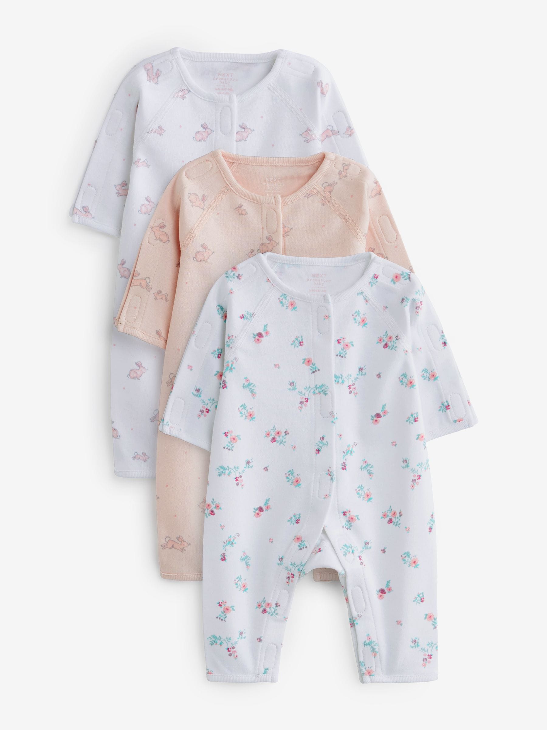 Pink Premature Baby 100% Cotton Sleepsuits 3 Pack (0-0mths) image 1