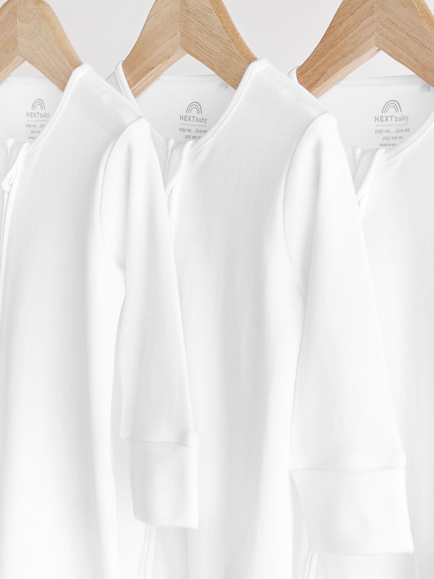 White Essential Zipped 100% Cotton Baby Sleepsuits 3 Pack (0-3yrs) image 3