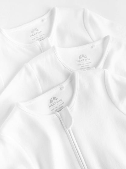 White Essential Zipped 100% Cotton Baby Sleepsuits 3 Pack (0-3yrs) image 4
