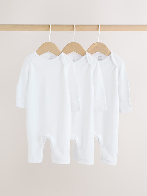 White Kind to Skin Baby Sleepsuits 3 Pack (0-2yrs) image 1