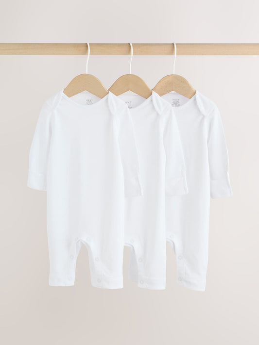 White Kind to Skin Baby Sleepsuits 3 Pack (0-2yrs) image 1
