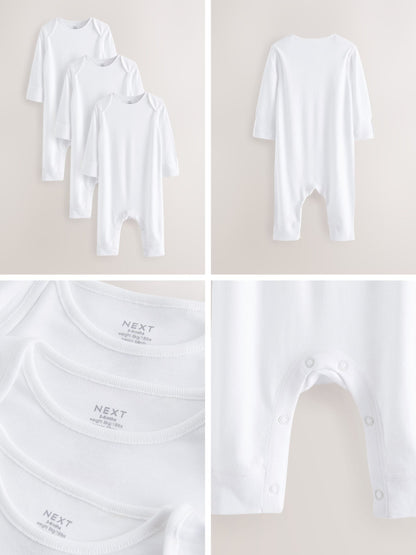 White Kind to Skin Baby Sleepsuits 3 Pack (0-2yrs) image 2