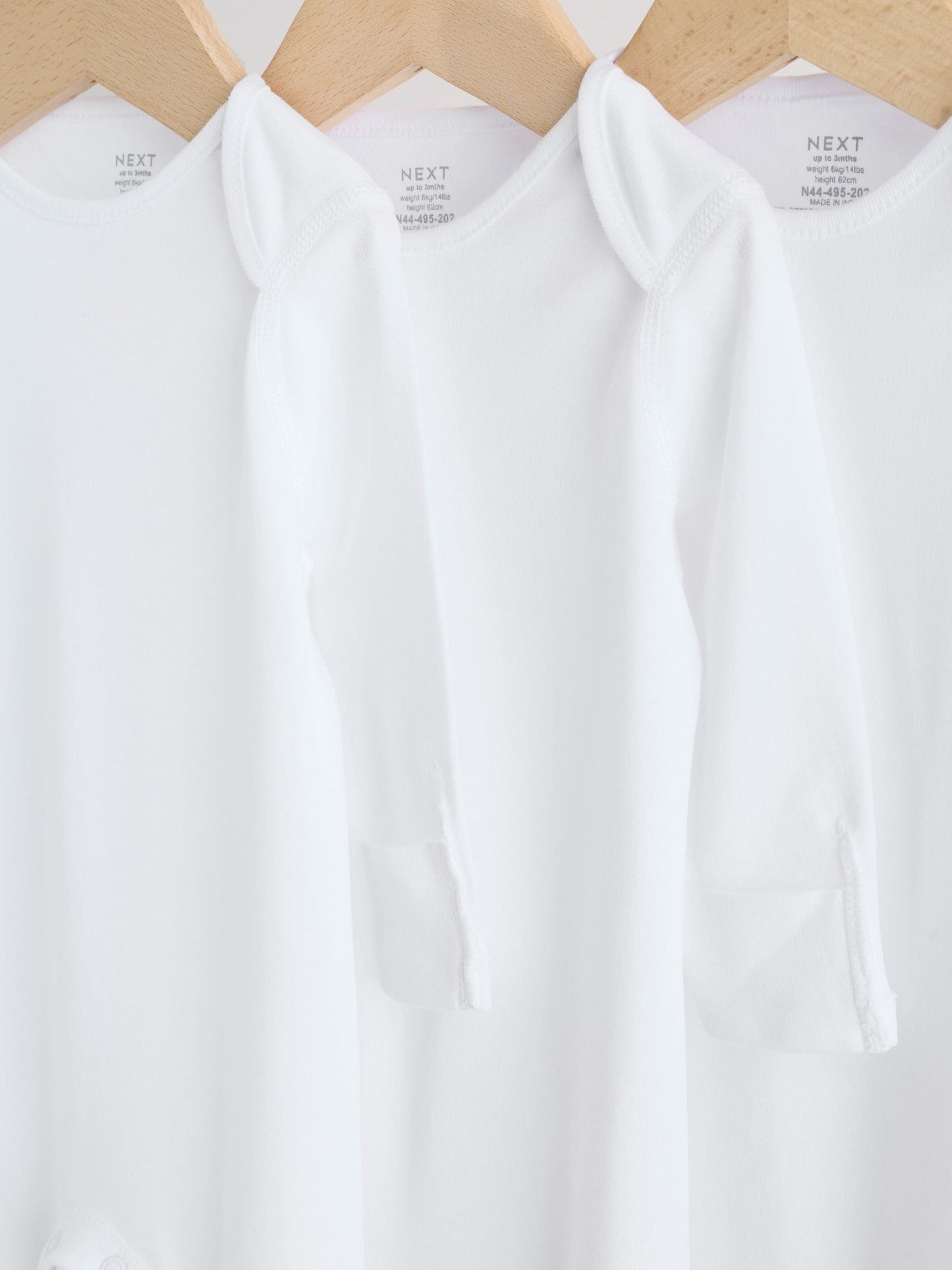 White Kind to Skin Baby Sleepsuits 3 Pack (0-2yrs) image 6