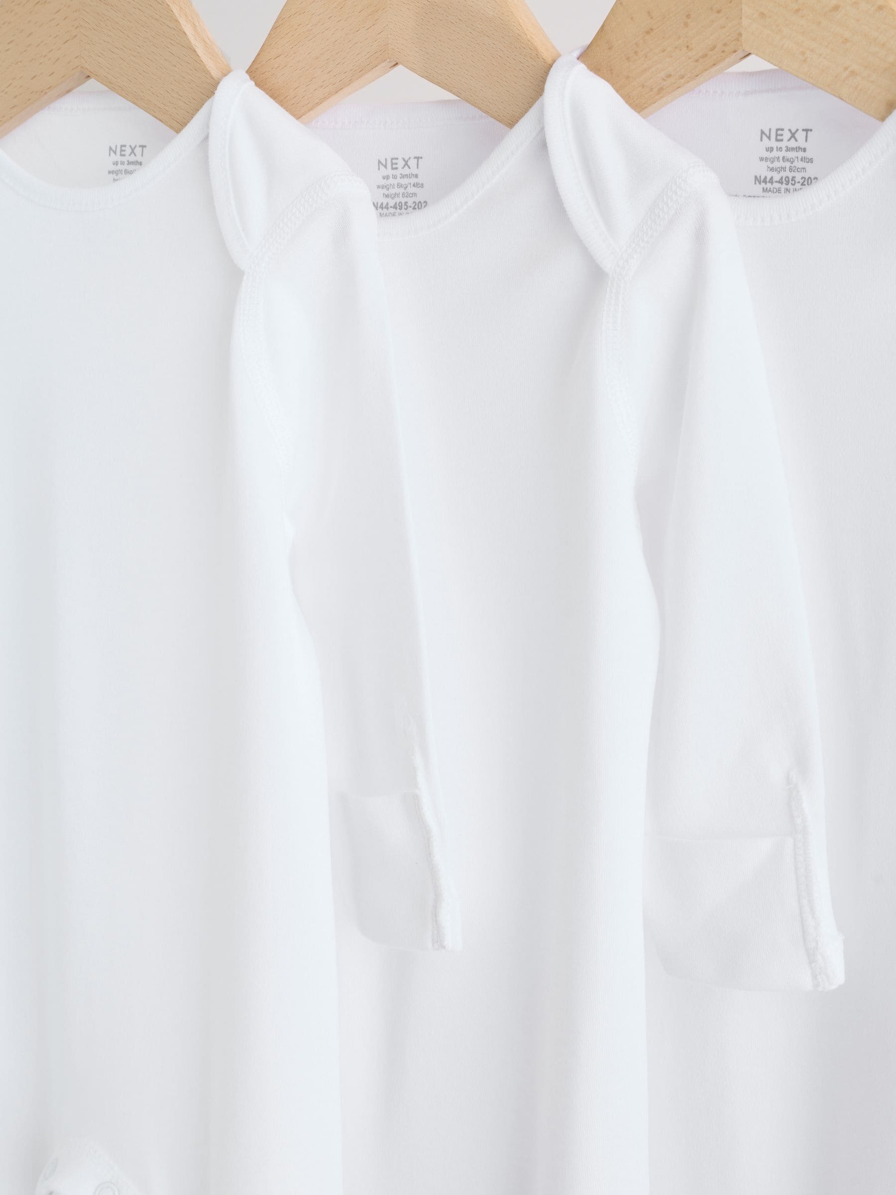 White Kind to Skin Baby Sleepsuits 3 Pack (0-2yrs) image 6