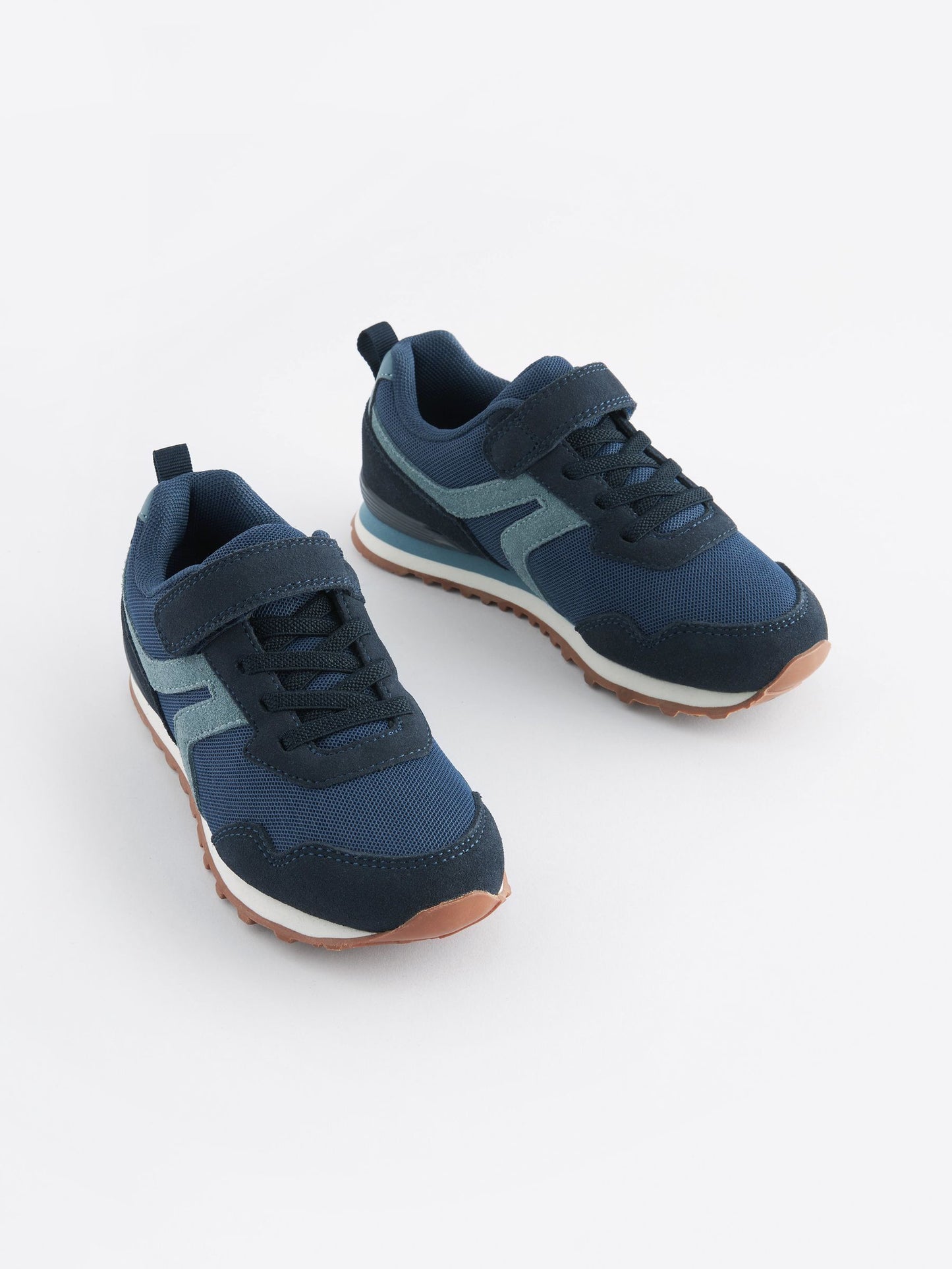Navy Blue Standard Fit (F) One Strap Elastic Lace Trainers image 1