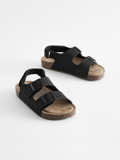 Black Standard Fit (F) Double Buckle Cushioned Footbed Sandals image 4