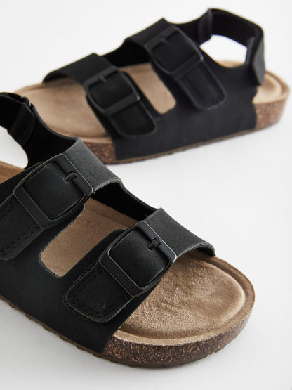 Black Standard Fit (F) Double Buckle Cushioned Footbed Sandals image 6