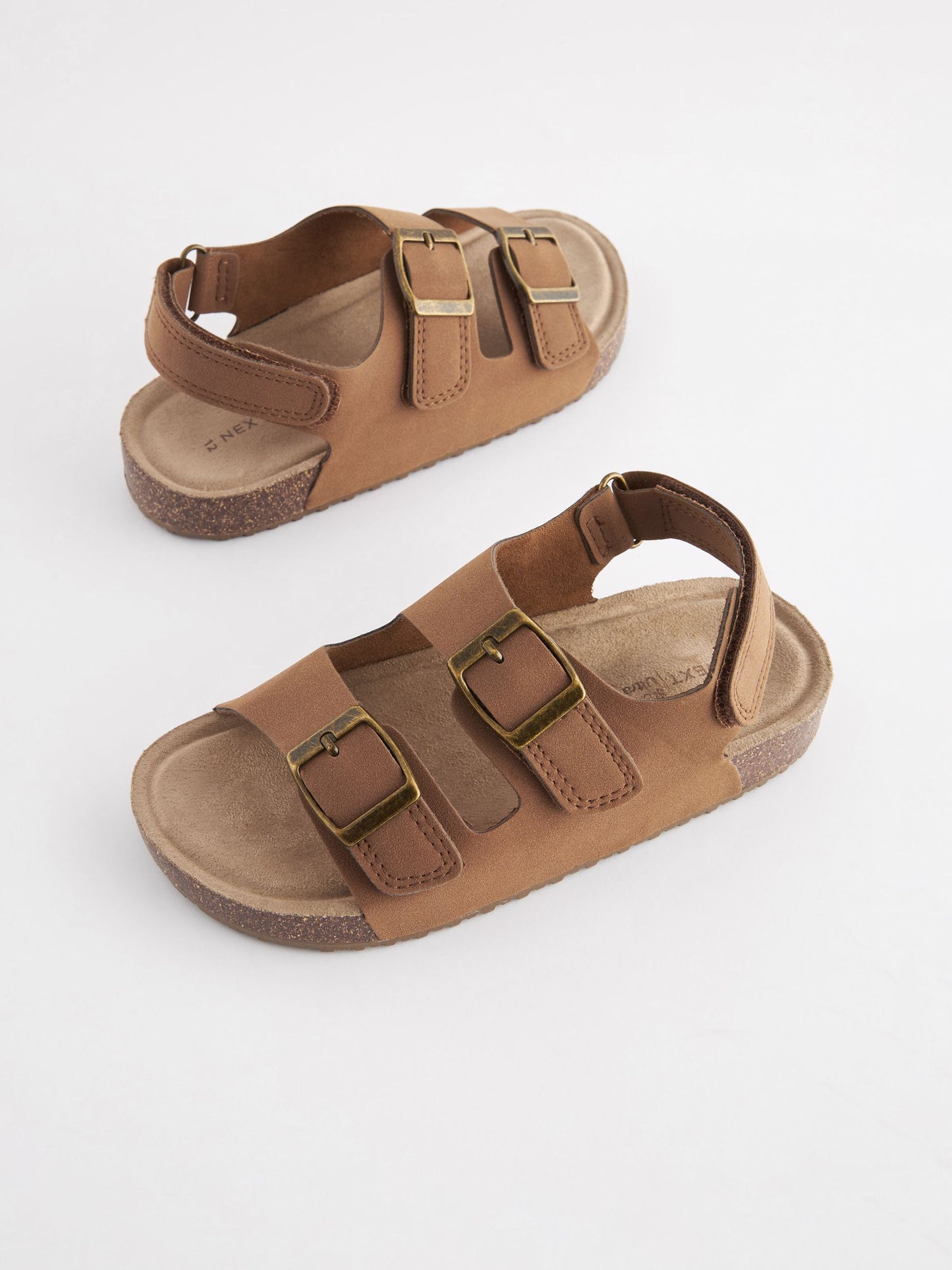 Tan Brown Standard Fit (F) Double Buckle Cushioned Footbed Sandals image 1