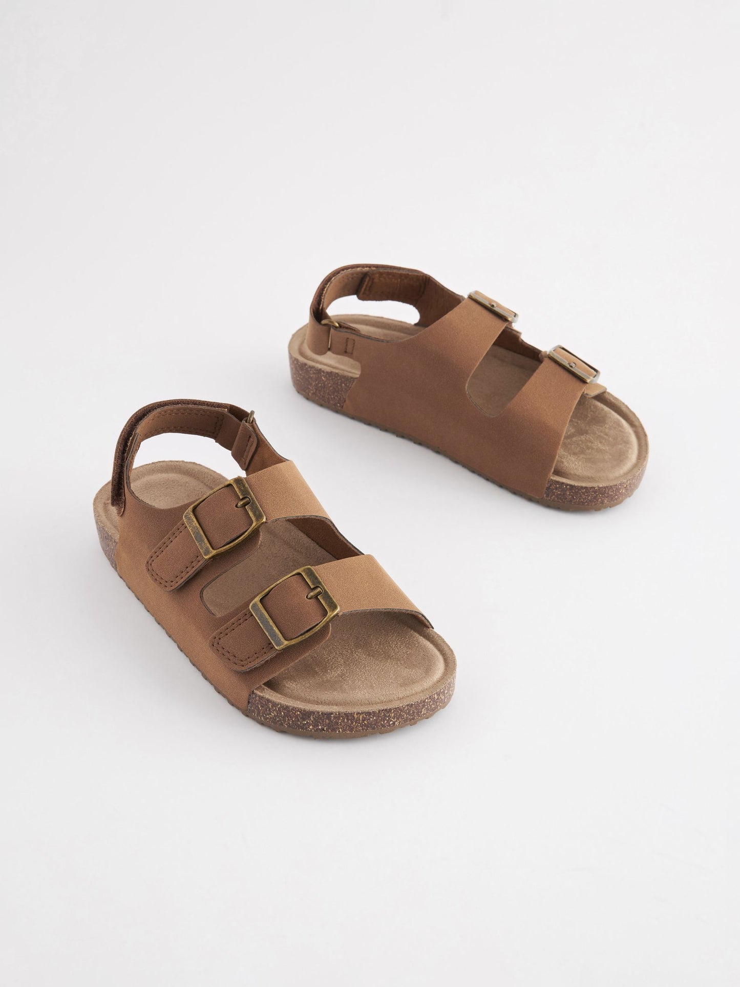 Tan Brown Standard Fit (F) Double Buckle Cushioned Footbed Sandals image 2