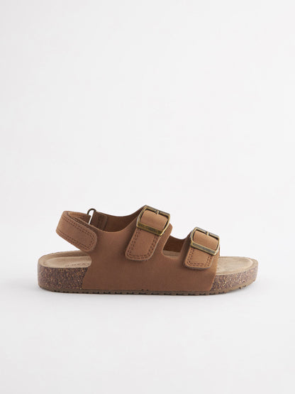 Tan Brown Standard Fit (F) Double Buckle Cushioned Footbed Sandals image 3