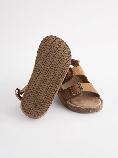 Tan Brown Standard Fit (F) Double Buckle Cushioned Footbed Sandals image 4