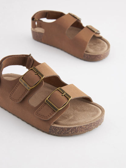 Tan Brown Standard Fit (F) Double Buckle Cushioned Footbed Sandals image 5