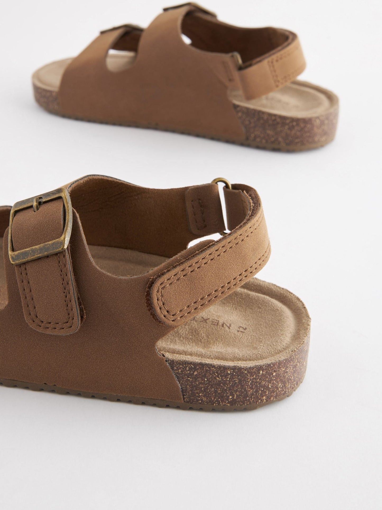 Tan Brown Standard Fit (F) Double Buckle Cushioned Footbed Sandals image 6