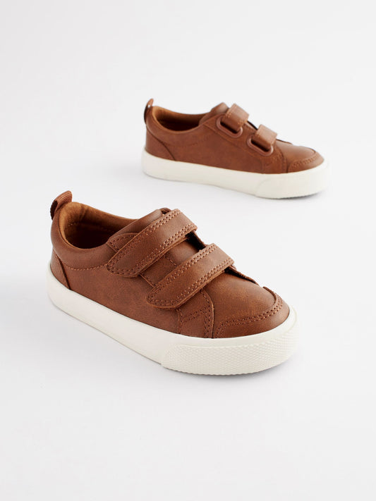 Tan Brown Standard Fit (F) Two Strap Touch Fastening Trainers image 1